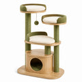 Arbre à chat en bois d'ingénierie, sisal et tissu vert olive avec 3 couchages, niche et griffoirs, 100 x 60 x 160 cm