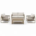 Ensemble d'extérieur 4 pièces taupe et écru, canapé 150 x 80 x 80 cm, fauteuils 75 x 80 x 80 cm et table 110 x 60 x 42 cm