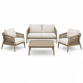 Ensemble de jardin 4 pièces taupe et écru avec canapé 134 x 75 x 77 cm, 2 fauteuils 70 x 75 x 77 cm et table 90 x 55 x 38 cm