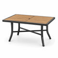 Table de jardin rectangulaire marron et noire avec trou pour parasol, 150 x 90 x 74 cm