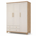 Armoire à 3 portes et 3 tiroirs, blanc cassé et chêne clair, 150 x 55 x 200 cm