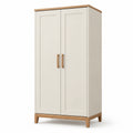 Armoire de rangement à 2 portes, 90 x 50 x 180 cm, blanc cassé et bois naturel, style contemporain