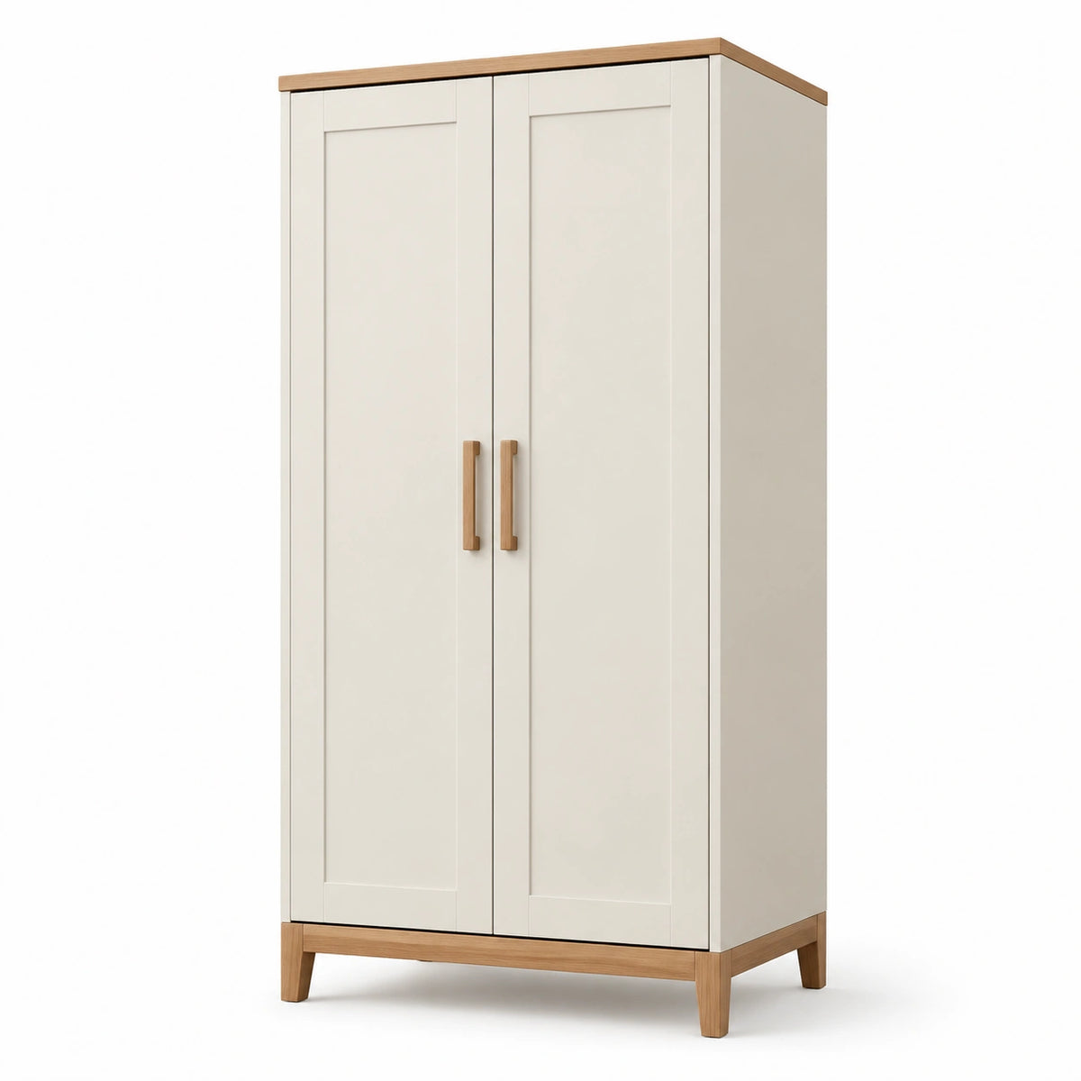 Armoire de rangement à 2 portes, 90 x 50 x 180 cm, blanc cassé et bois naturel, style contemporain