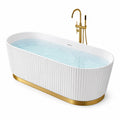 Baignoire îlot ovale cannelée en acrylique blanc avec socle doré, 170 x 80 x 58 cm