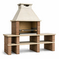 Barbecue fixe beige, terre cuite et noir avec hotte, grille réglable et plan de travail, 240 x 70 x 220 cm