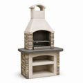 Barbecue fixe d'extérieur avec cheminée et double grille, beige, gris et brun, 110 x 65 x 220 cm