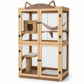 Cage intérieure pour chats à plusieurs niveaux en bois et grillage métallique, 100 x 60 x 180 cm, naturel, marron, beige et noir