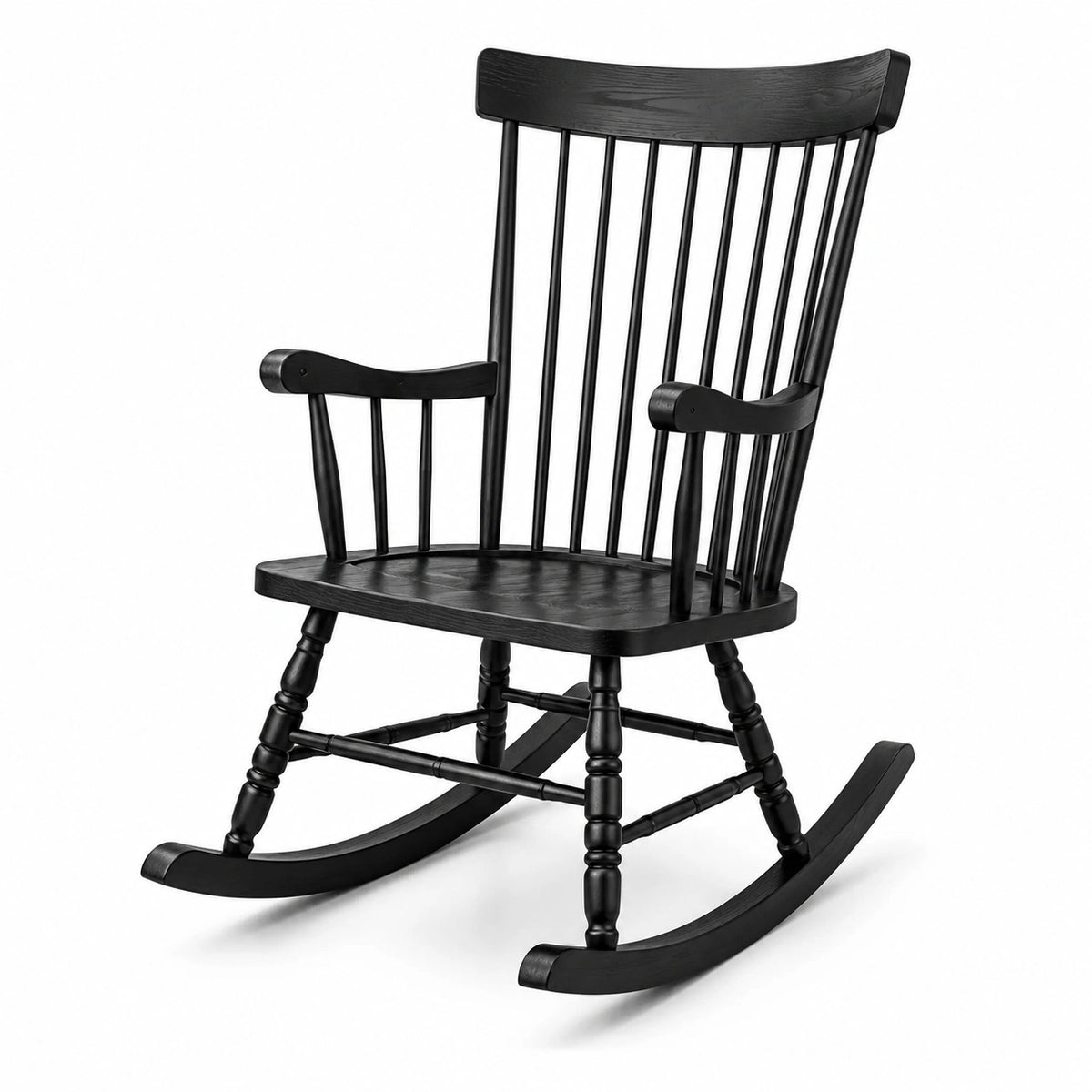 Fauteuil à bascule traditionnel en bois noir avec accoudoirs, 67 x 85 x 108 cm