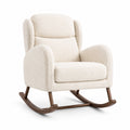 Fauteuil à bascule contemporain en tissu bouclé écru et bois brun, 77 x 95 x 101 cm