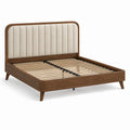 Lit double 160 x 200 cm avec tête rembourrée beige, finition marron aspect noyer, 220 x 170 x 110 cm