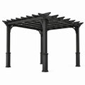 Pergola de jardin carrée en aluminium noir avec toit à claire-voie, 300 x 300 x 250 cm