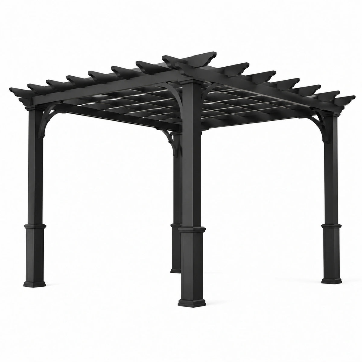 Pergola de jardin carrée en aluminium noir avec toit à claire-voie, 300 x 300 x 250 cm